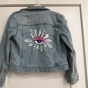 Nordstrom by Cristina Martinez Eye Motif Denim Jeans Jacket Size L (10-12)Cotton